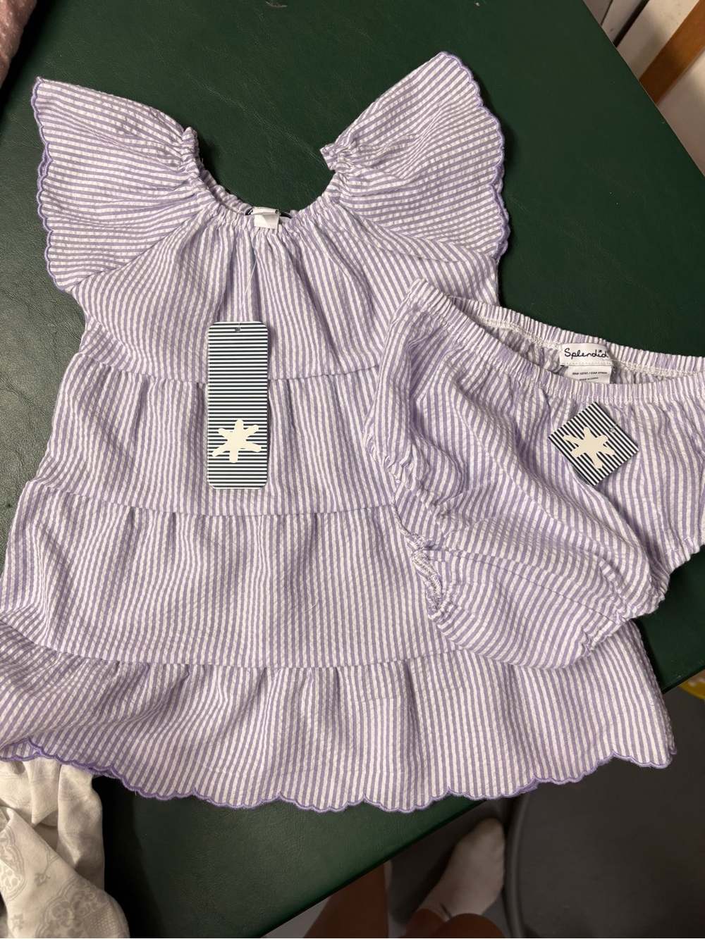 Splendid Lavender Striped seersucker Ruffle Top and Bloomers